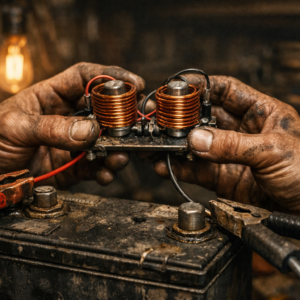 DIY emergency power hack with car battery and copper wire